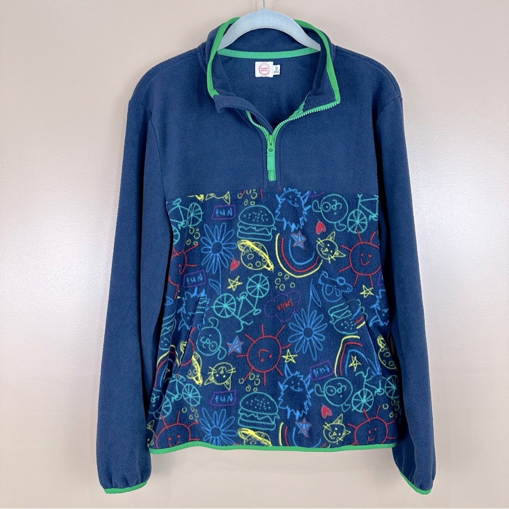 Wonder Nation Unisex Navy Fleece 1/4 Zip Pullover Space Flower Cat Dog XXL 18